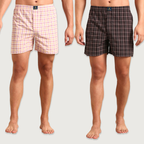 2 Pack Checked Cotton Boxers